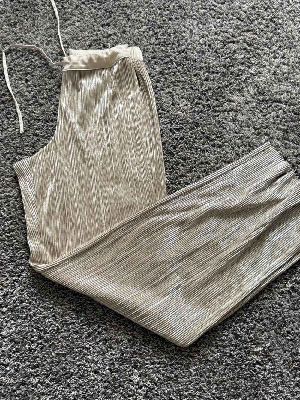 Victoria's Secret Gold Metallic Pleated Wide-Leg pajama bottoms